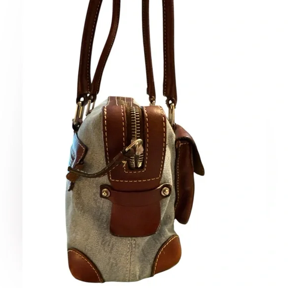 Dooney & Bourke Vintage Brown and Denim Shoulder Bag with Structured Design - Picture 9 of 16